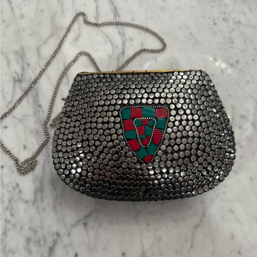 EXCELLENT $235 Ramla Handmade Mosaic Silver Beaded Mini Bag Unique Collectible - Picture 3 of 10